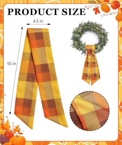 Fall Wreath Sash - Burnt Orange Plaid Ribbon for Front Door & Seasonal Decor