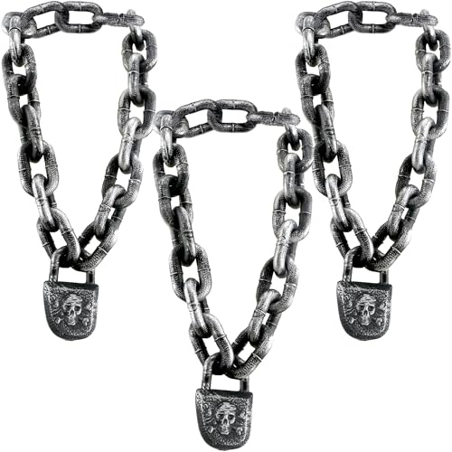 Halloween Prison Chain Props with Lock - 3 Pack Fake Plastic Chains for Haunted House & Costume