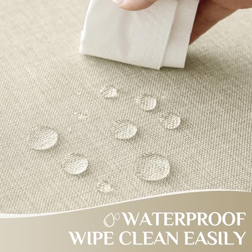Cream Linen Textured Outdoor Rectangular Tablecloth 52 x 70 Inch - Stain & Wrinkle Resistant - Perfect for Spring, Summer & Parties