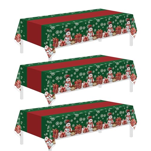 Childom Christmas Checkered Disposable Plastic Tablecloth 54x108 Inches - 3 Pack