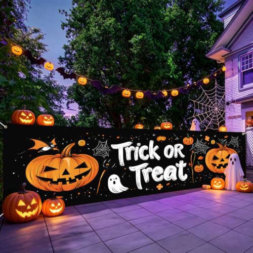 Halloween Fence Banner 10x3FT Waterproof Outdoor Yard Decor with Ghost & Bats - Variation 43-1