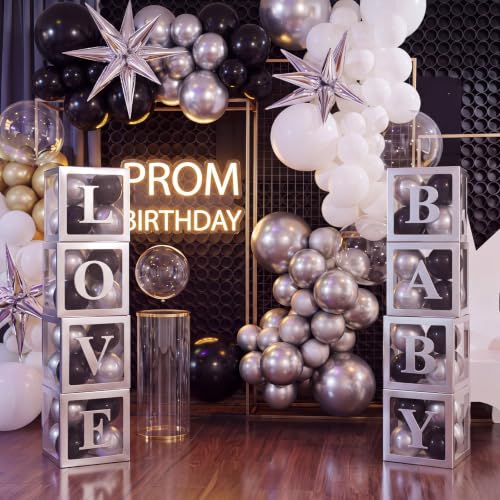 Transparent Balloon Boxes with Silver Variation - 8 Pack, 11.81 Inch