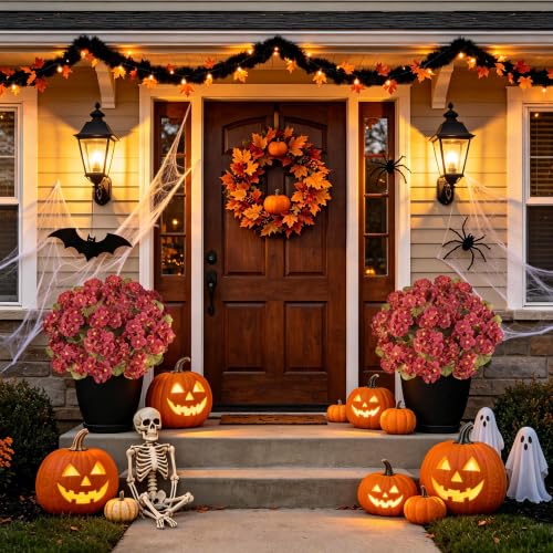 Artificial Fall Flowers for Outdoors - 6PCS Silk Geraniums - Dark Red - Seasonal Autumn Decor