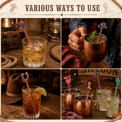 Cowboy Cocktail Stir Sticks 30 Pcs Western Rodeo Party Drink Picks - Rustic Acrylic