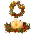 Fall Candle Ring Wreath - 12 Inch Outer Diameter Autumn Decor
