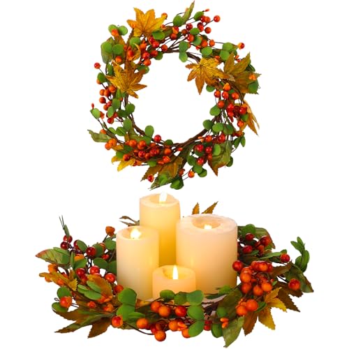 Fall Candle Ring Wreath - 12 Inch Outer Diameter Autumn Decor