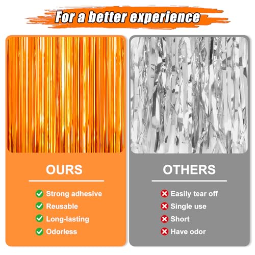 2 Pack Orange Foil Fringe Party Decorations - 3.3 x 8.2 FT Streamers