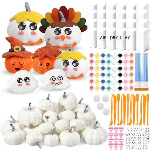 Large Pumpkin Painting Kit with Air-Dry Clay & Brushes - Fall Craft Supplies, 48 Pieces