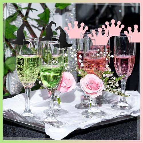 Princess and Witch Drink Markers Set - Crown & Hat Variations, 50 Pcs