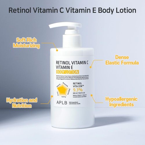 APLB Retinol Body Lotion - Vitamin C & E Formula | 9.3% Retinol, 10.14 FL.OZ | Korean Skincare for Hydration & Wrinkle Care