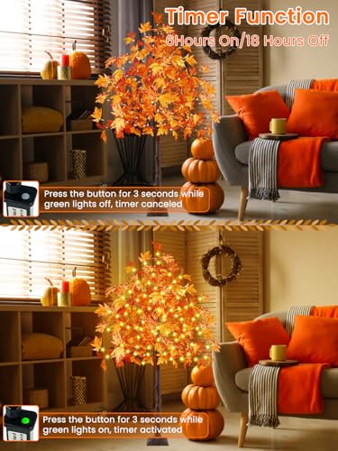 Maple Tree Lights 2-Pack 6FT Artificial Fall Trees Outdoor Indoor with 300 LED Warm White Lights - Realistic Decorative Trees