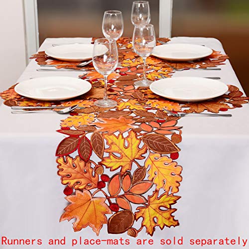 Simhomsen Embroidered Fall Leaves Table Runner 14x88 Inches for Thanksgiving Autumn Decor