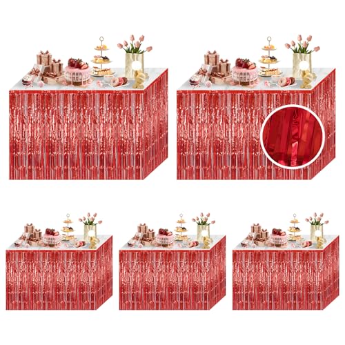 Red Foil Fringe Table Skirt - 29x108 Inch Party Backdrop & Float Decoration