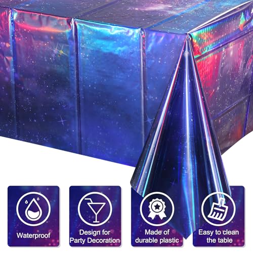 Purple Space Starry Night Tablecloth - 12 Pack, 54x108 Inch Rectangular Iridescent Party Cover - Space Theme Decorations