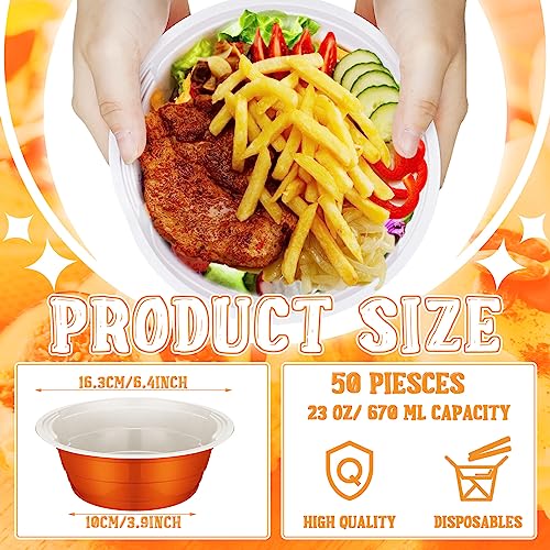 Disposable Plastic Salad & Dessert Bowls - 23 oz Orange, Pack of 50