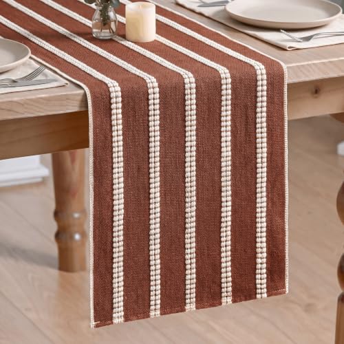 Caramel Farmhouse Dashed Stripe Table Runner - 12x72 Inch Seasonal Holiday Decor - Boho Rustic Kitchen Dining