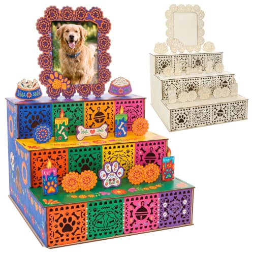 Pet Day of the Dead Ofrenda Shadow Box - Wooden Memorial Altars for Pets - Variation PET