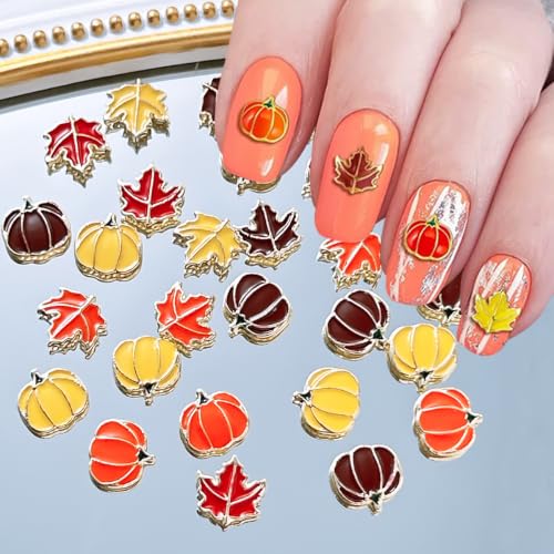 Fall Nail Charms Set with Pumpkin & Maple Leaf for Autumn Manicure - Style 9