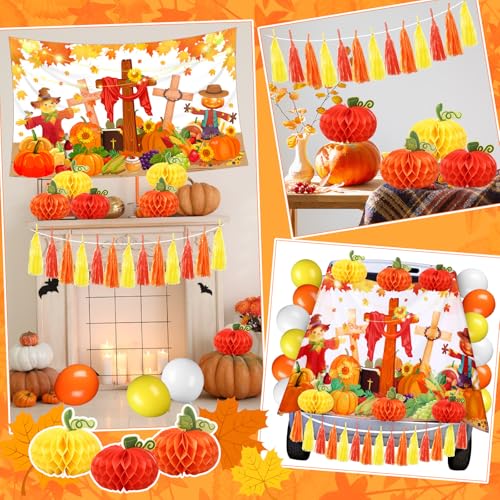Fall Car Decorations Set with Religious Pumpkin & Scarecrow - Trunk or Treat