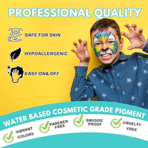 Water-Based Face Paint Kit with 54 Colors & Accessories for Kids & Adults