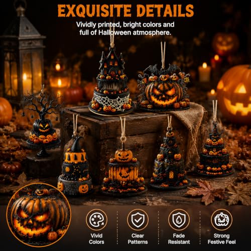 Halloween Wooden Ornaments Set - Gothic Pumpkin Spider Bat Hanging Decorations - Classic-2