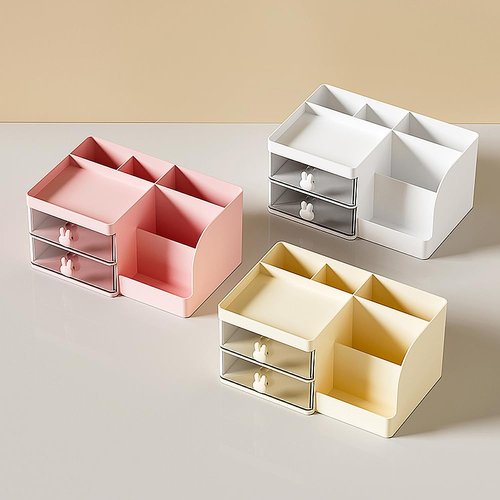 Makeup Storage Organizer with 2 Drawers, Desk Vanity Countertop Skin Care Cosmetic Display Case Make up Stands for Hair Accessories Lipstick Lotions Beauty Skincare Organizing (Pink)