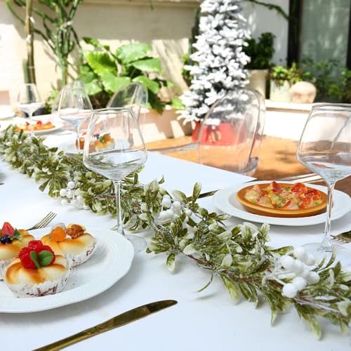 Joyhalo 2-Pack Battery-Operated Christmas Garland with Lights & White Berries – 5.9Ft