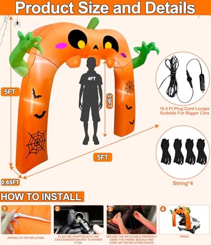 5 Ft Halloween Inflatable Pumpkin Ghost Arch Car Decoration for Trunk or Treat