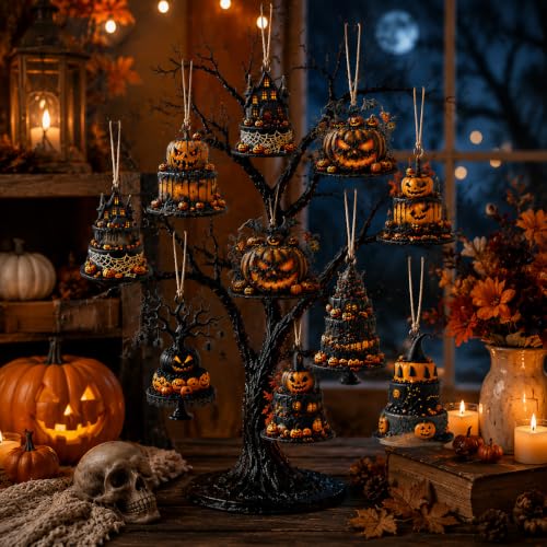 Halloween Wooden Ornaments Set - Gothic Pumpkin Spider Bat Hanging Decorations - Classic-2
