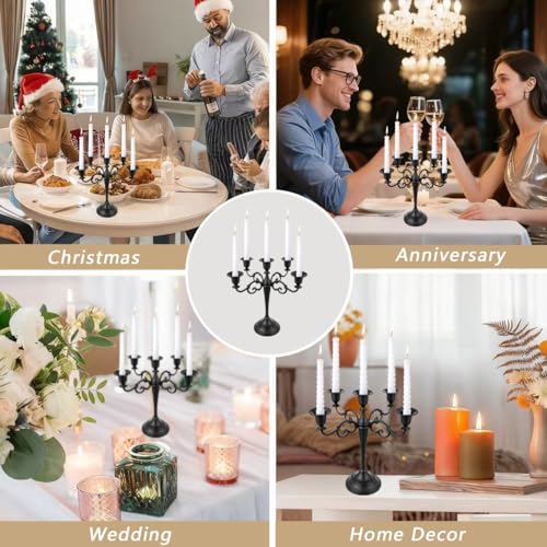 Matte Black 5-Arms Metal Candelabra Candle Holder - Vintage Gothic Taper Stand