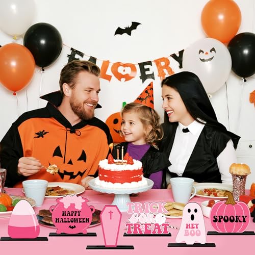 Pink Halloween Wooden Centerpieces Set - Trick or Treat Table Decor