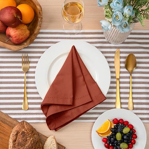 Rust Linen Cloth Napkins Set of 12 - 18x18 Inches Hemstitch Cotton Tableware