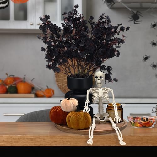 Halloween Wooden Centerpiece Tray Set with Skeleton Pumpkin and Vases