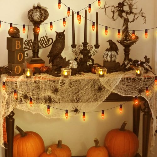 Orange String Lights - 25Ft C7 Outdoor Halloween Decor with 27 Bulbs - Black Wire, Waterproof