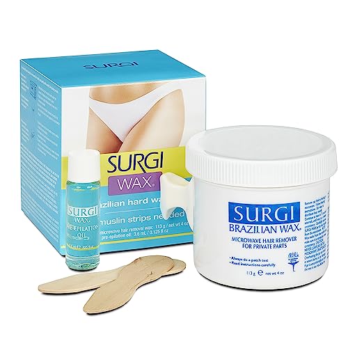 Brazilian Hard Wax Kit for Hair Removal - 4oz with Pre-Epilation Oil & Spatulas