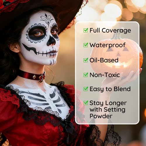 Halloween Skeleton Face Paint Kit - White Black Grey Makeup Set - Variation of Skeleton Makeup Kit