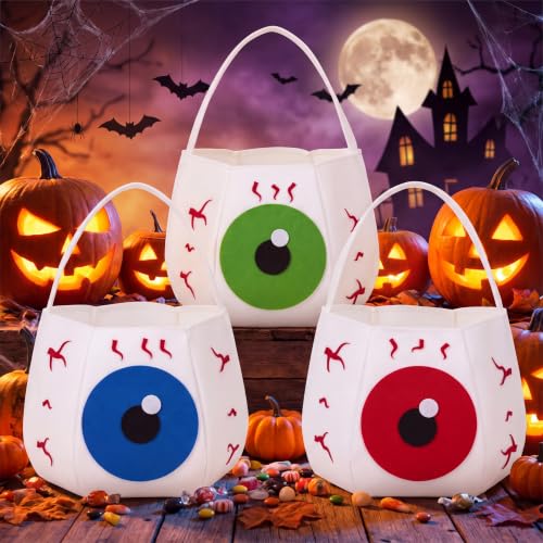 Halloween Eyeball Candy Buckets Set of 3 Reusable Trick or Treat Bags
