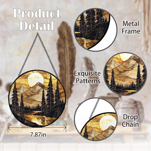 Mountain Sunset Suncatcher - Rustic Stained Glass Window Art - Variation Color13
