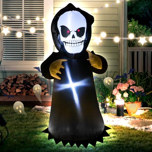 4FT Inflatable Grim Reaper Halloween Yard Decoration - Spooky Outdoor Lawn Decor with LED Lights - Variation: Halloween Ghost