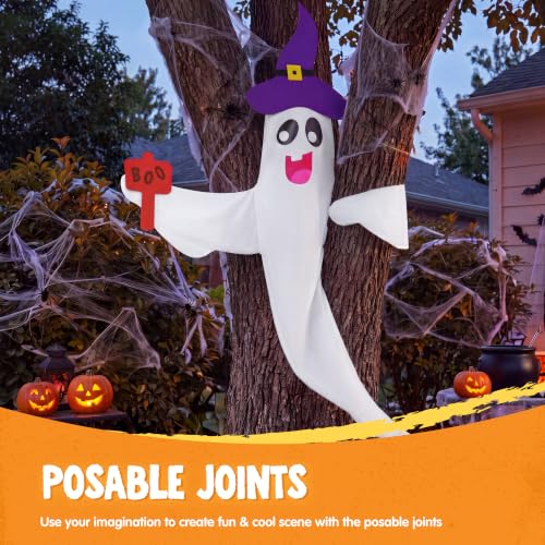 Large Outdoor Halloween Ghost Tree Wrap - 59-Inch Spooky Yard Decor with Witch Hat