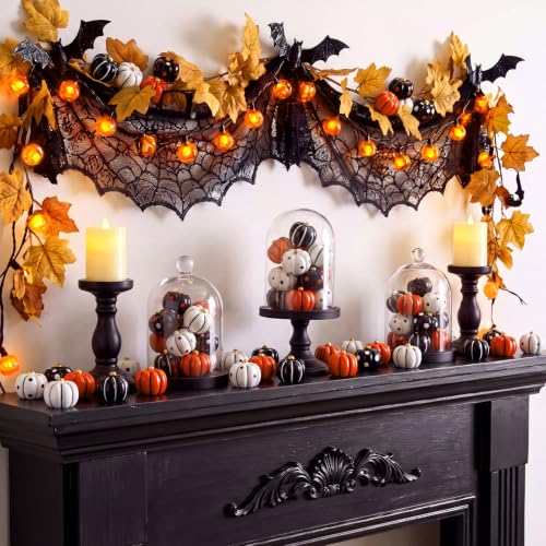 Halloween Pumpkin Mini Resin Figurine Set - 80 Pieces, Black, White & Orange Variations