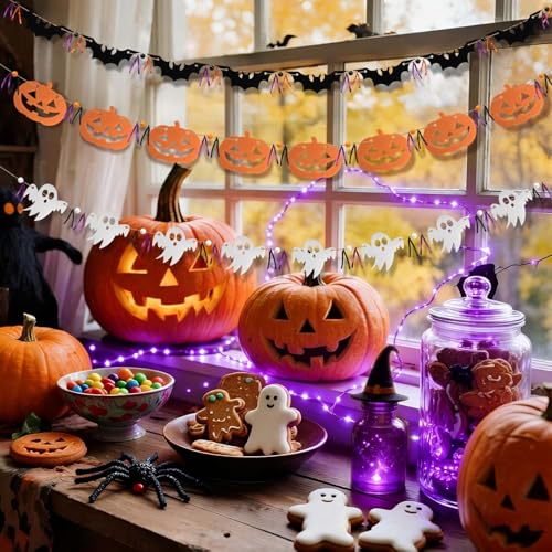 Halloween Felt Garland Banner for Mantle Home Art Decor - Ghost Bat Pumpkin #2