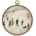 Winter Ice Skating Wall Art Decor - Round Canvas Framed for Home & Living Room