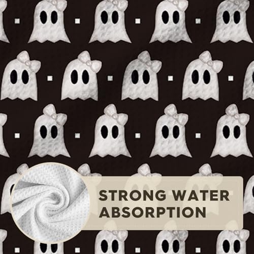 Black Ghost Halloween Microfiber Kitchen Towels 12x24 Inch - Set of 2