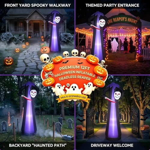10FT Purple Grim Reaper Inflatable Halloween Yard Decor with LED Lights