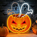 Halloween Waving Ghost Pumpkin Neon Sign - Multicolor Dimmable & Flashing