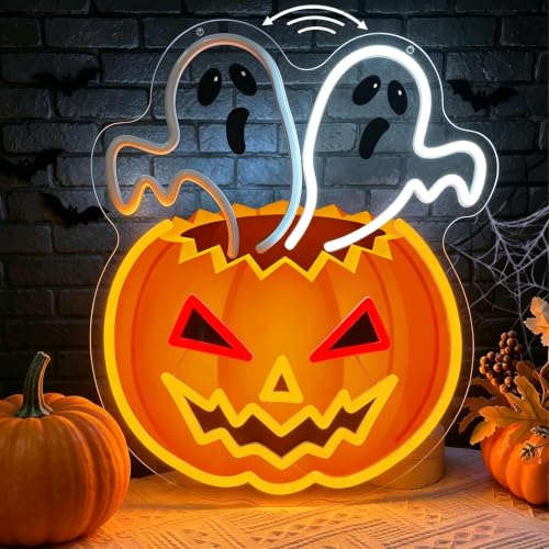 Halloween Waving Ghost Pumpkin Neon Sign - Multicolor Dimmable & Flashing