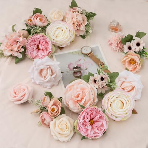 Pink Wedding Artificial Flowers Set with Stems for Bouquets & Decor - Variation Pink2