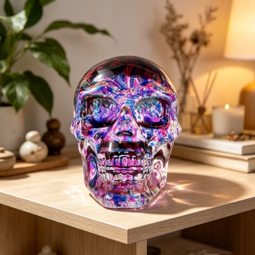 Light Purple Crystal Skull Head Statue - Glass Figurine Home Decor