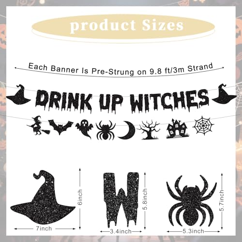 Halloween Witch Banner Garland - 2Pcs Glitter Black Witch Party Decorations with Variation: Black